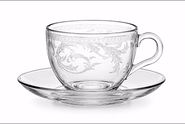 Filiżanki do cappuccino ze spodkiem-Trawione w szkle