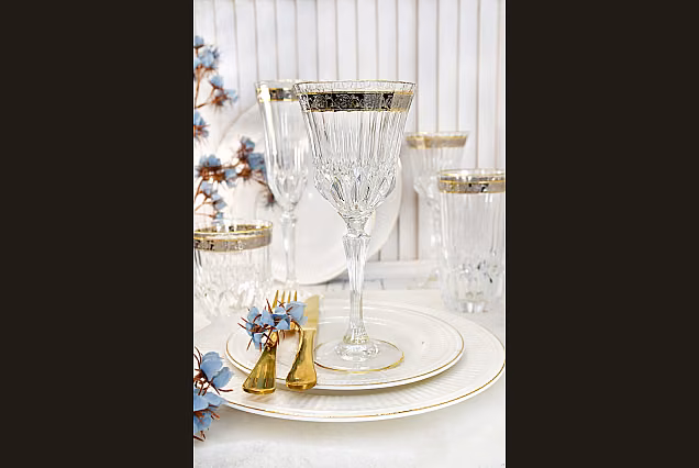 Piekne kieliszki do wody 280ml z platynowym zdobieniem Sofia Crystal-SCB