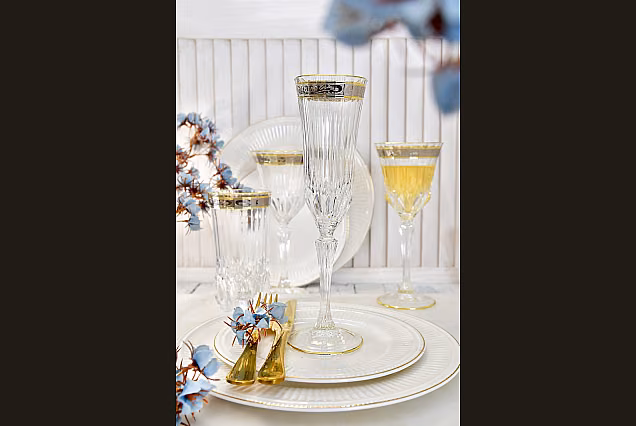 Eleganckie kieliszki do szampana 180ml zdobione Palermo Crystal -PCA
